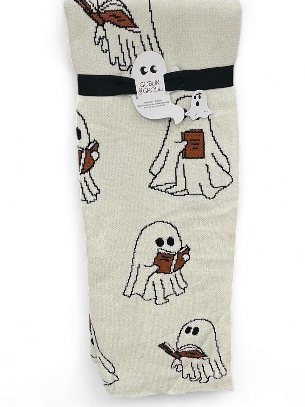 Goblin & Ghoul Cream Ghost Knit Throw Blanket
